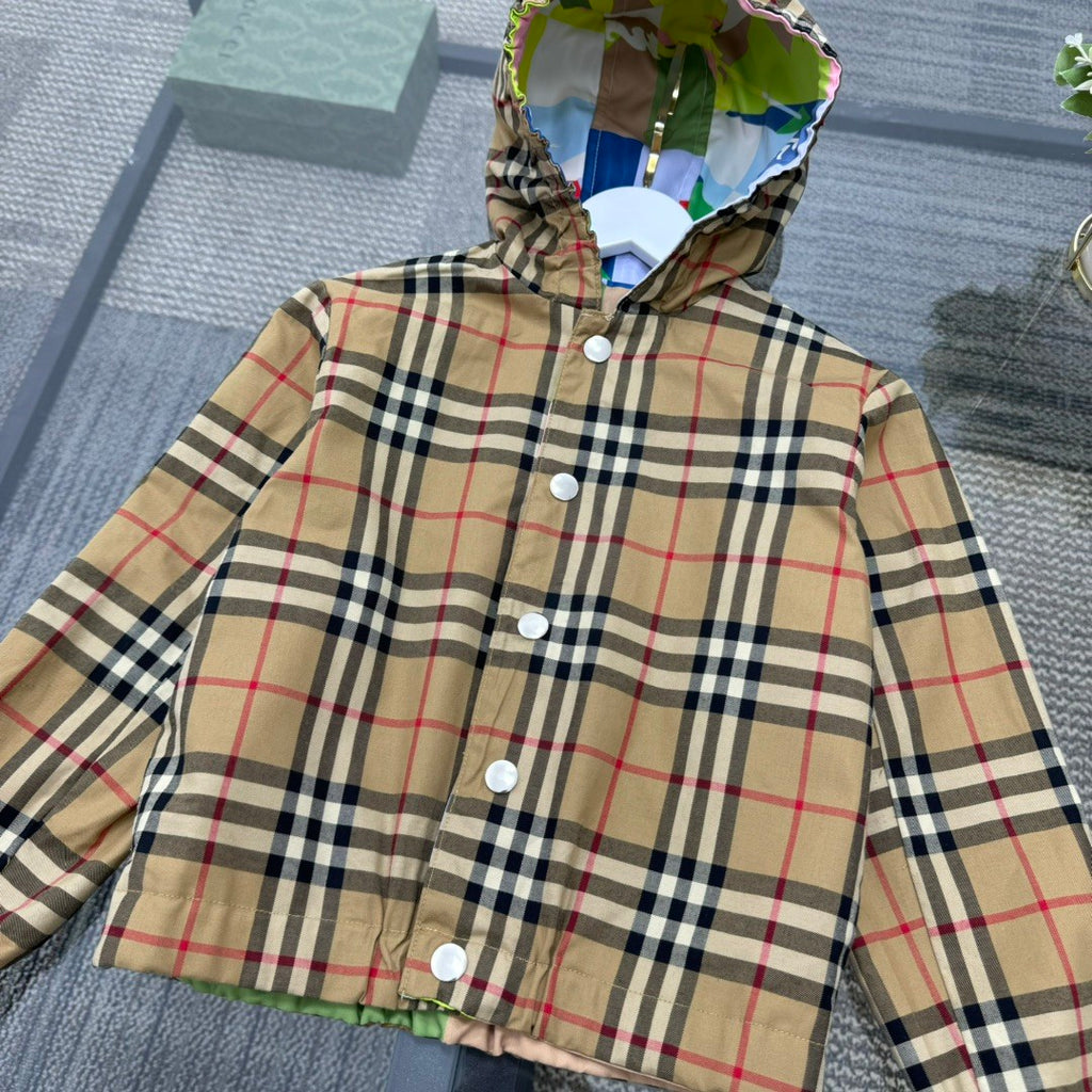 Burberry Kid's Spring Autumn Check Reversible High Street Single Breasted Hooded Long Sleeve Fitted Jacket #31356
