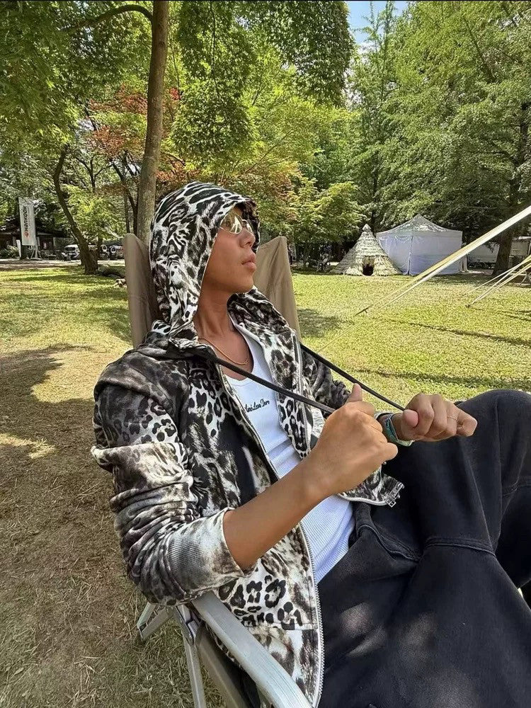 Mowalola x Ksubi Men's Women's Leopard Print Zipper Hooded Sweatshirt Spring And Autumn Cotton Long Sleeve Jacket Ngvp #1924