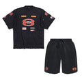Balenciaga Men's Summer Sponsor Logos Faded Washed Black Silhouette T-shirt Straight Drawstring Casual Shorts Suit Set #81248
