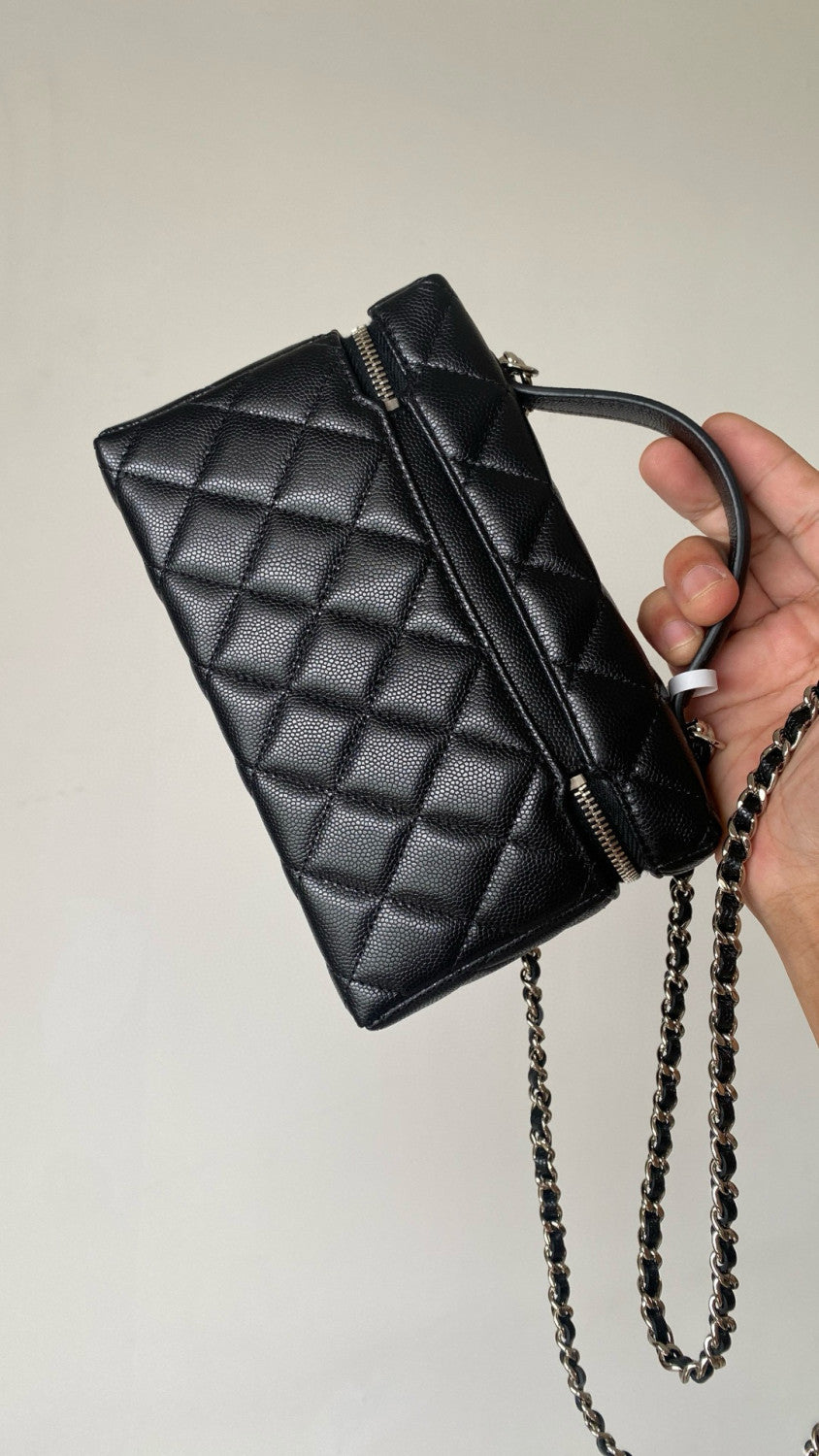 Chanel Women's Solid Color Rhinestone Star Logo Chain Calfskin Handbag Makeup Bag Bags #77689