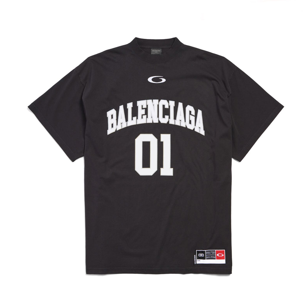 Balenciaga Basketball Series Men's Black And White Retro Plain Knit Silhouette T-shirt 01 Jersey High Street Trendy Short Sleeve Round Neck Loose T-shirt #71857
