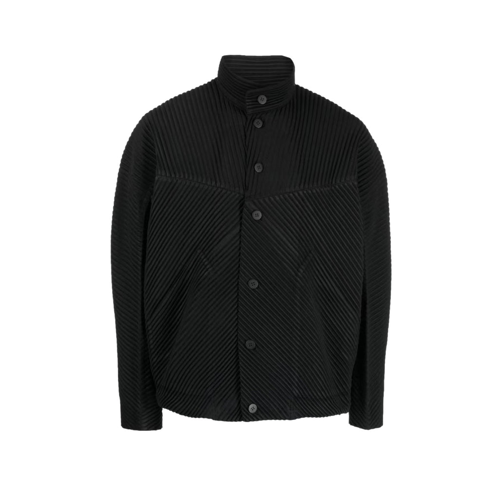 Issey Miyake Men's And Women's Spring/Fall Fashion Casual Solid Color Single Button Long Sleeve Striped Stand Up Collar Pleated Jacket #78833
