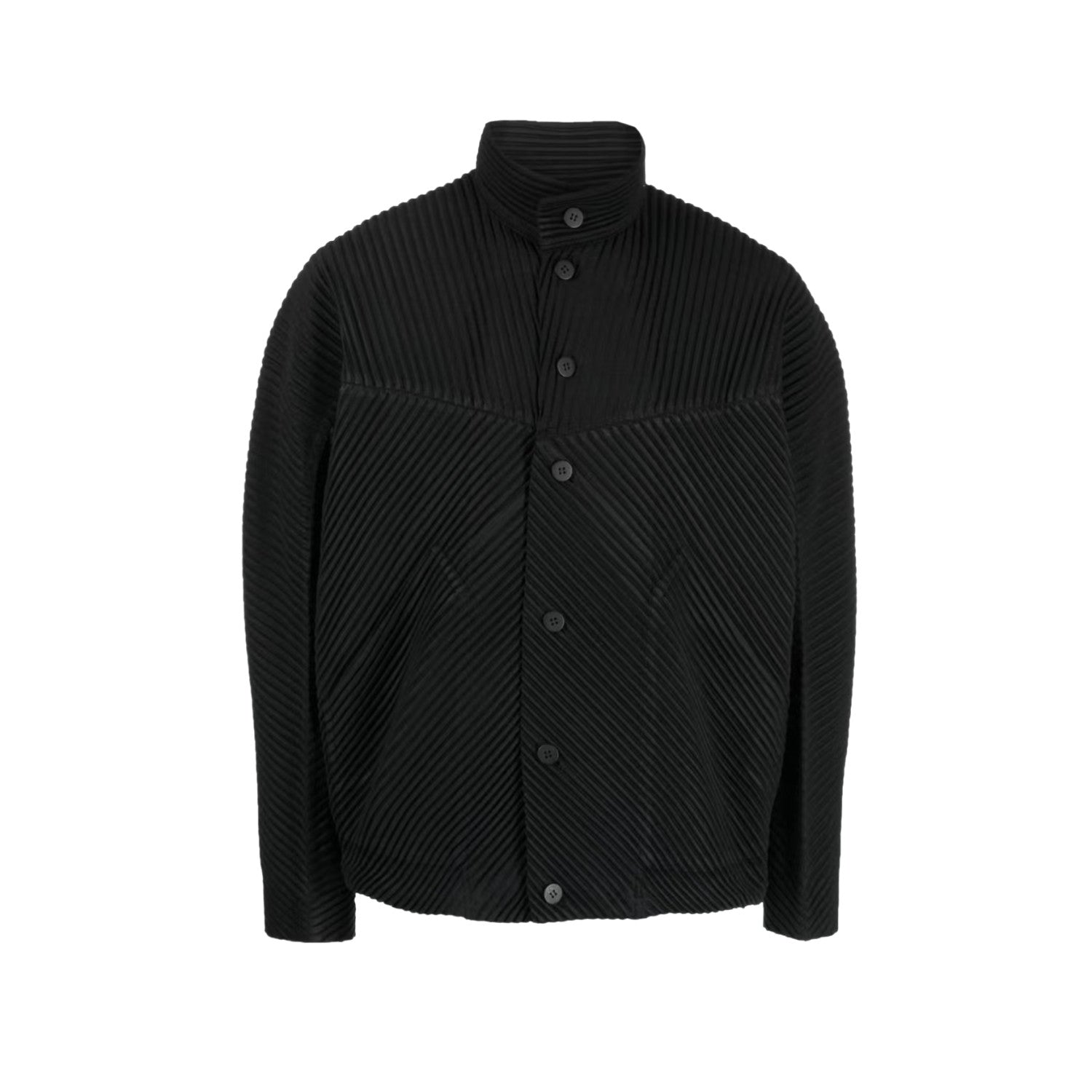 Issey Miyake Men's And Women's Spring/Fall Fashion Casual Solid Color Single Button Long Sleeve Striped Stand Up Collar Pleated Jacket #78833
