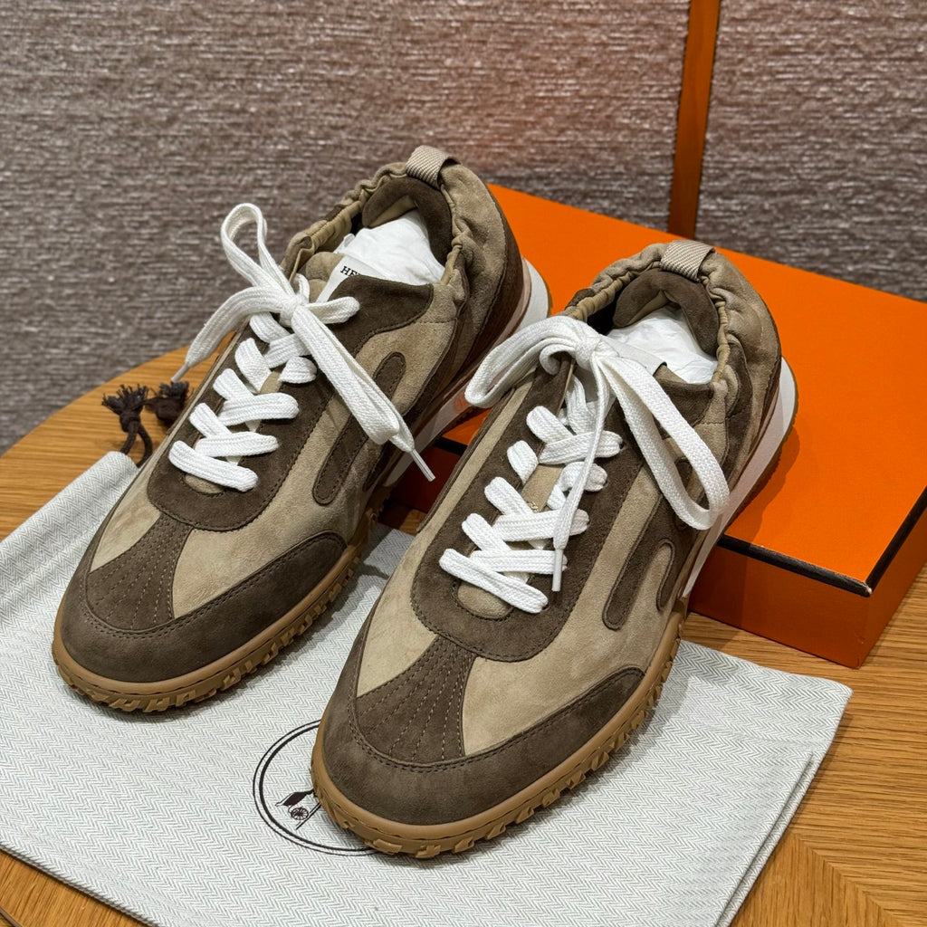 Hermes Jet Men's And Women's Spring/Fall Fashion Casual Round Toe Lace Up Low Top Suede Rubber Sole Training Shoes Sneakers #78581