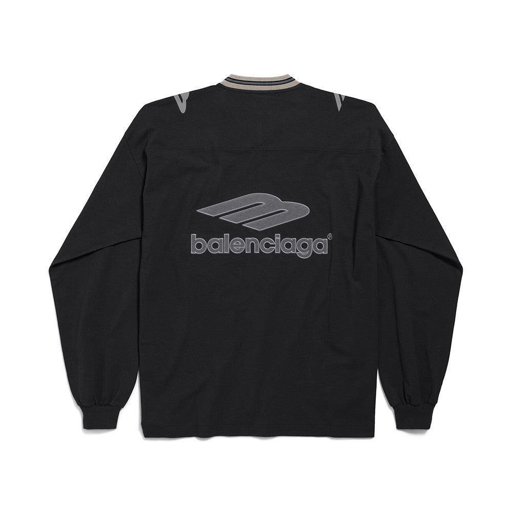 Balenciaga Men's 3b Football Long Sleeve V-neck T-shirt in Dark Navy red  #334654