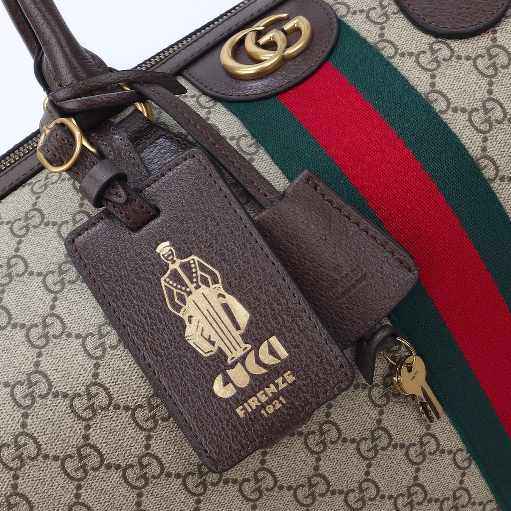 Gucci Savoy Collection Medium Travel Bag In Beige And Dark Brown With Interwoven Gg Monogram Men's And Women's Handheld And Crossbody Bag Bags 834460FAEOI9746 #197150