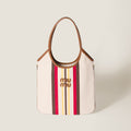 MiuMiu IVY Women's Embroidered Letter Print Striped Pattern Canvas And Leather Handbag Tote Bag Bags #77931