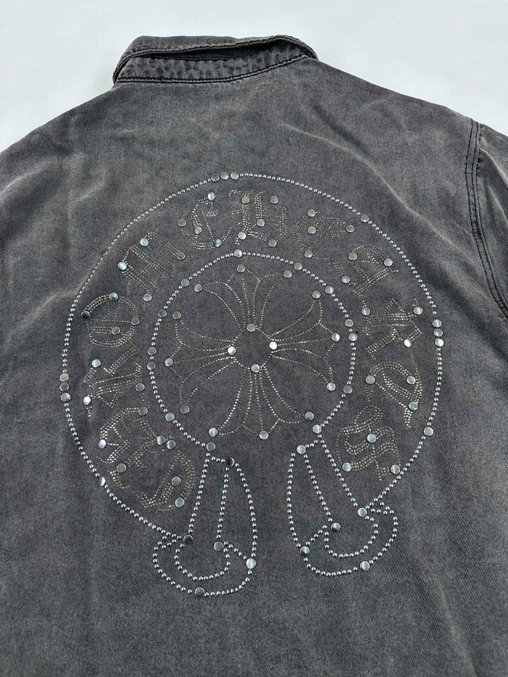 Chrome Hearts Men's Spring/Fall Fashion Casual Collared Single Breasted Washed Distressed Denim Shirt Jacket #78566