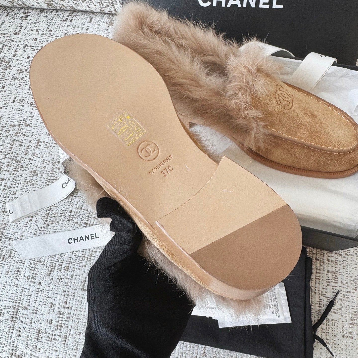 Chanel Women's Flat Loafers Suede Glossy Pleated Lambskin And Double-Sided Shearling Lambskin #333067