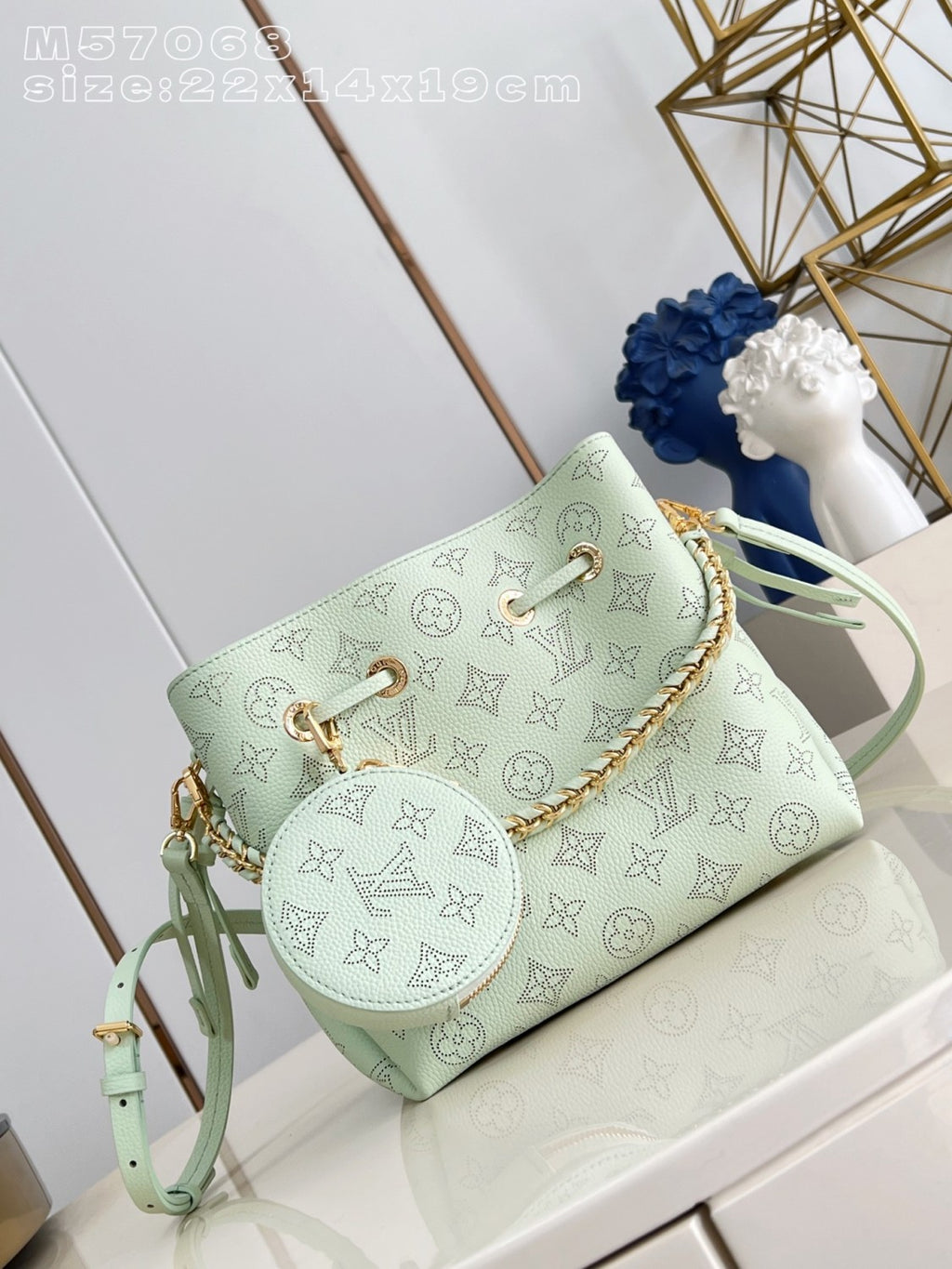 Louis Vuitton Women's Handbag Bella Moon Goddess Black Openwork All-over Print New Bucket Bag Multi-color Drawstring Chain Bag M57070 Bags #84178A