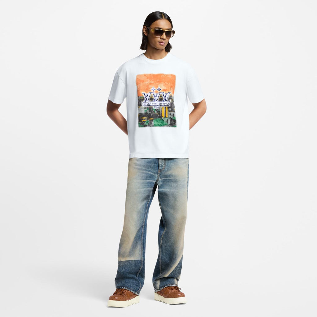 Louis Vuitton Men's Summer Embellished Graphic Cotton Crew Neck Short Sleeve T-Shirt #71829