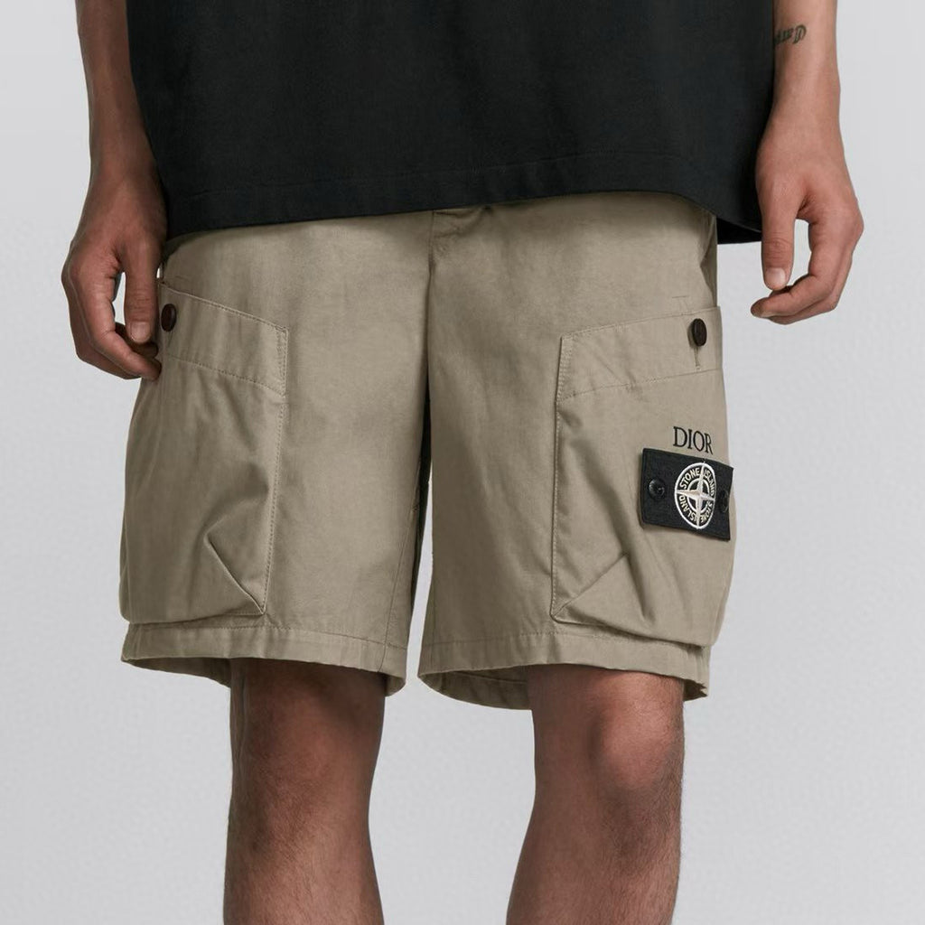 Dior Dior And Stone Island Men's Summer Solid Color Letter Logo Casual Fit Bermuda Shorts #75358