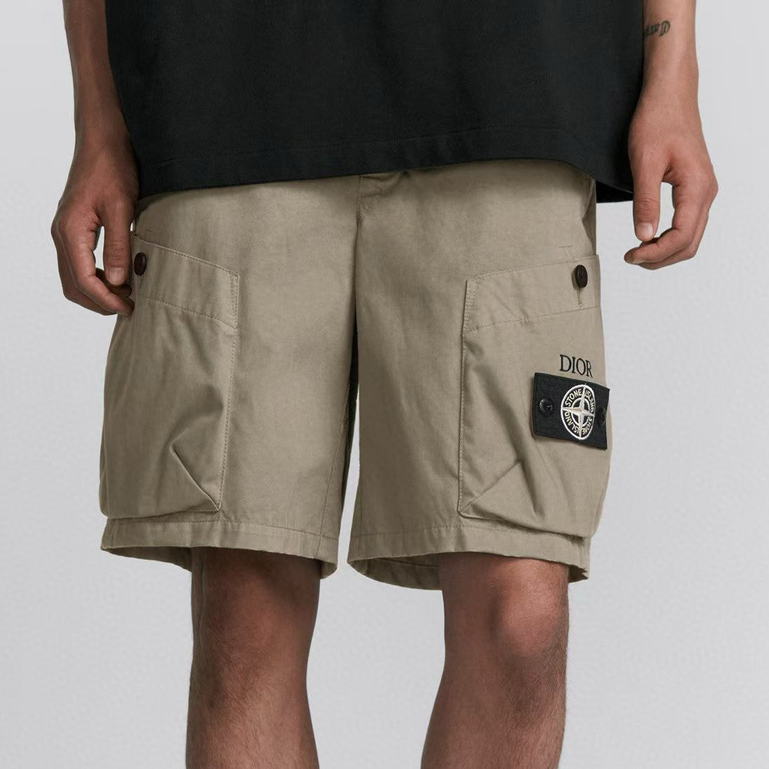 Dior Dior And Stone Island Men's Summer Solid Color Letter Logo Casual Fit Bermuda Shorts #75358