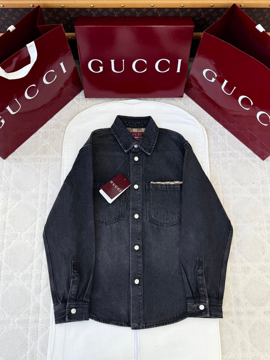 Gucci Washed Cotton Denim Shirt Pants in Black #336977
