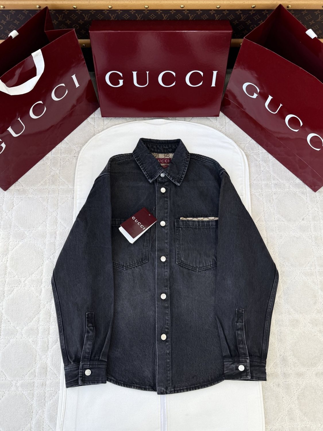 Gucci Washed Cotton Denim Shirt Pants in Black #336977