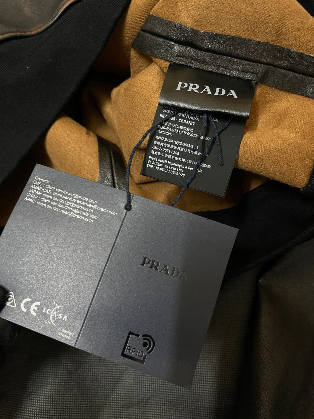 Prada SS25 Spring And Summer Men's Nappa Leather Hooded Raglan Long Sleeve Sweatshirt Leather Jacket #332536