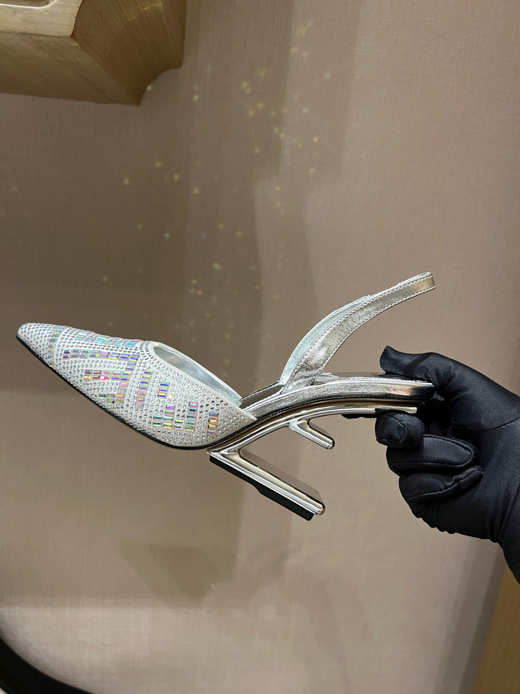 Fendi Women's Spring/Fall Fashion Classic Pointed-Toe Leather Metal Diagonal F-Shaped 3D Heel High Heels Shoes #78767