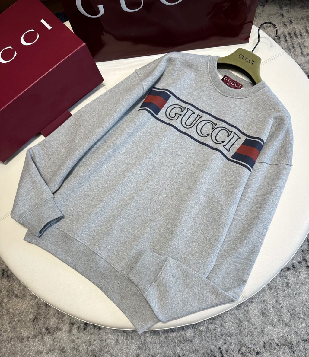 Gucci Men's Spring and Summer Solid Color Letter Printed Cotton Round Neck Long Sleeve Sweatshirt #76391