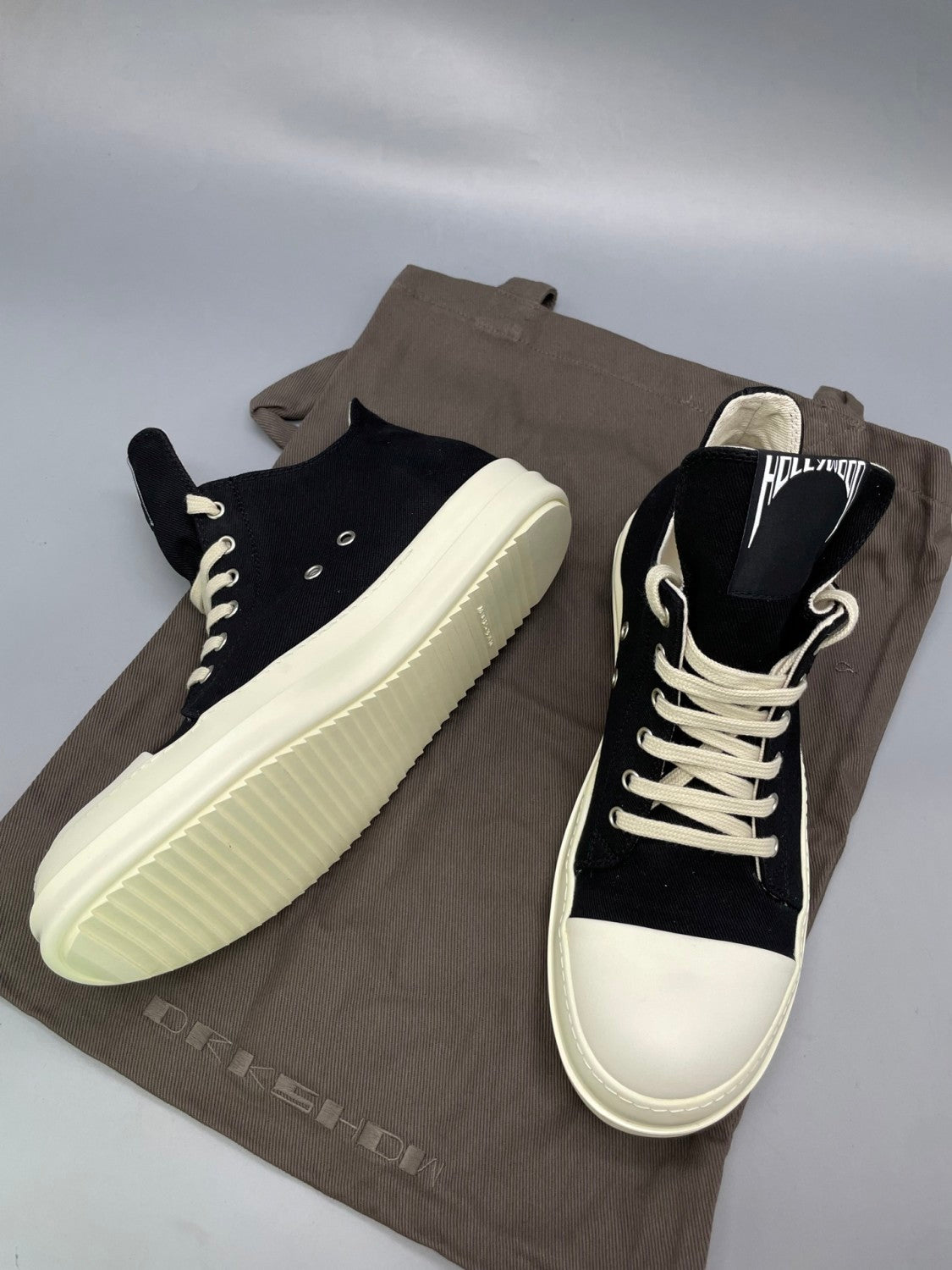 Rick Owens DRKSHDW Men's And Women's Spring/Summer Fashion Casual Solid Colour Low Top Coarse Twill Canvas And Leather Round Toe Lace Up Canvas Shoes #78279