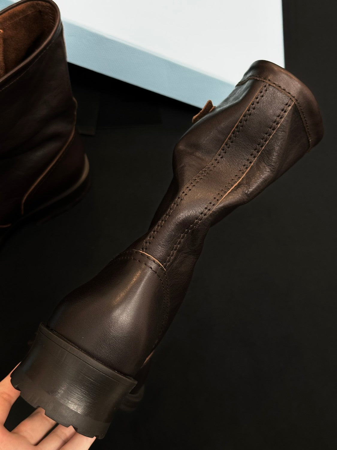 Prada Women's Fall/Winter Fashion Classic Round Toe Slip On Leather Vintage Western Cowboy Boots Dr. Martens Boots Shoes #78531