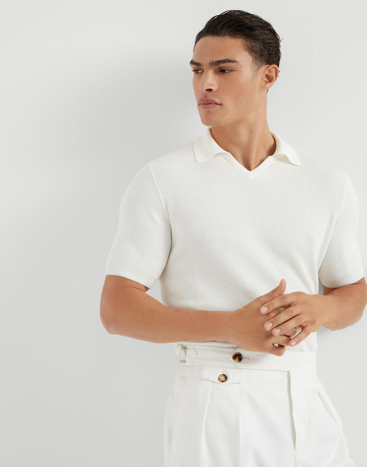 Brunello Cucinelli Men's Business Casual Spring Summer Cotton British Ribbed Knit Polo Shirt Fashion Trend Casual Comfort Lapel T-Shirt Ngvp #1347