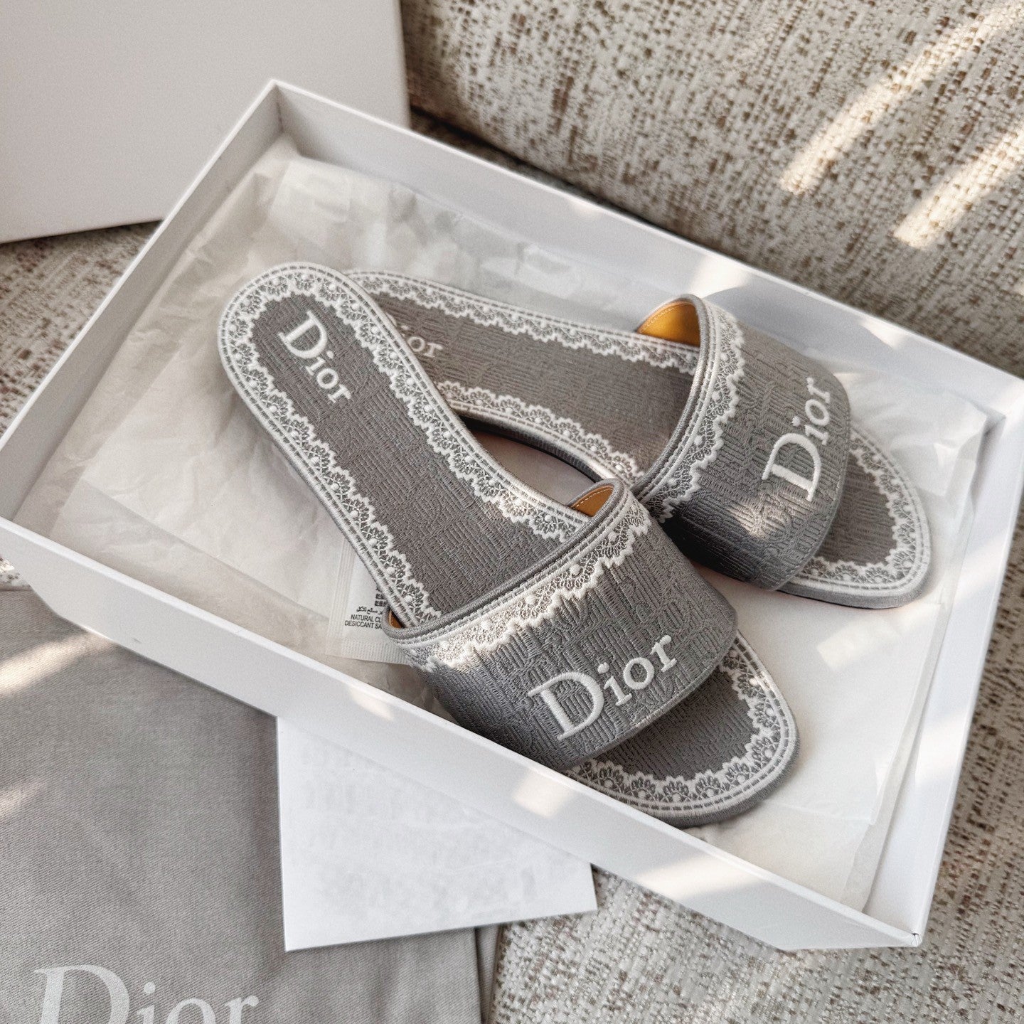 Dior Dentelle Slide Sky Blue Dior Oblique Embroidered Cotton and White Lace #377809