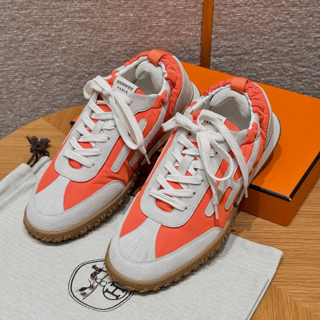 Hermes Jet Men's And Women's Spring/Fall Fashion Casual Round Toe Lace Up Low Top Suede Rubber Sole Training Shoes Sneakers #78581