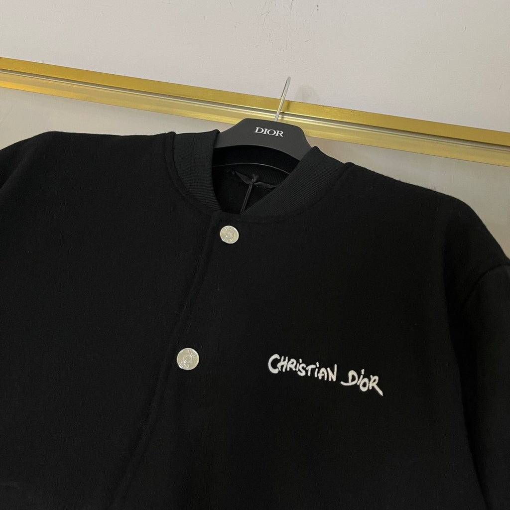 Dior Men's Fall And Winter Black Letter Print Single Breasted Long Sleeved Baseball Jacket #73172