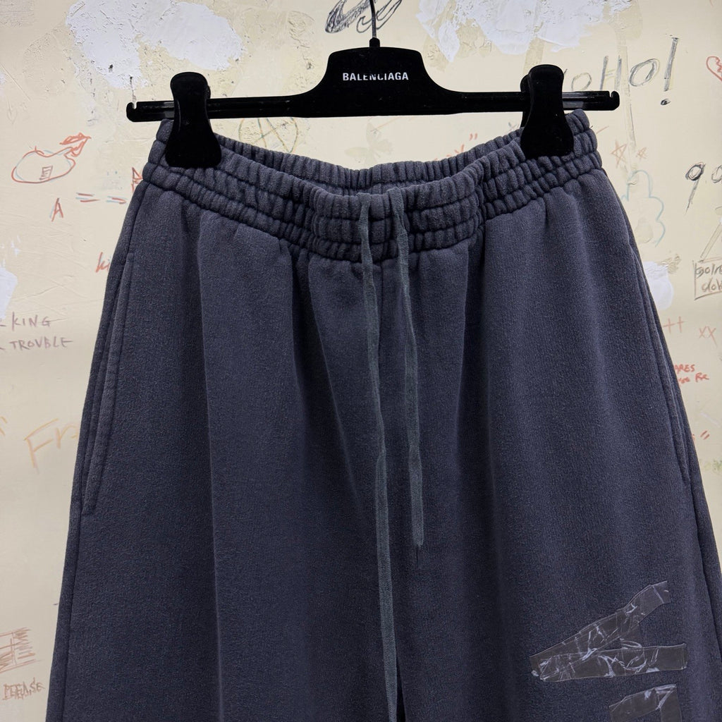 Balenciaga Top-quality version Men's Transparent Tape Baggy Pants in Faded Black White #376443