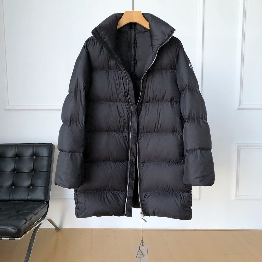 Moncler x Rick Owens Men's And Women's Winter Black Glossy Zipper Long Sleeve Puffer Down Jacket #73786