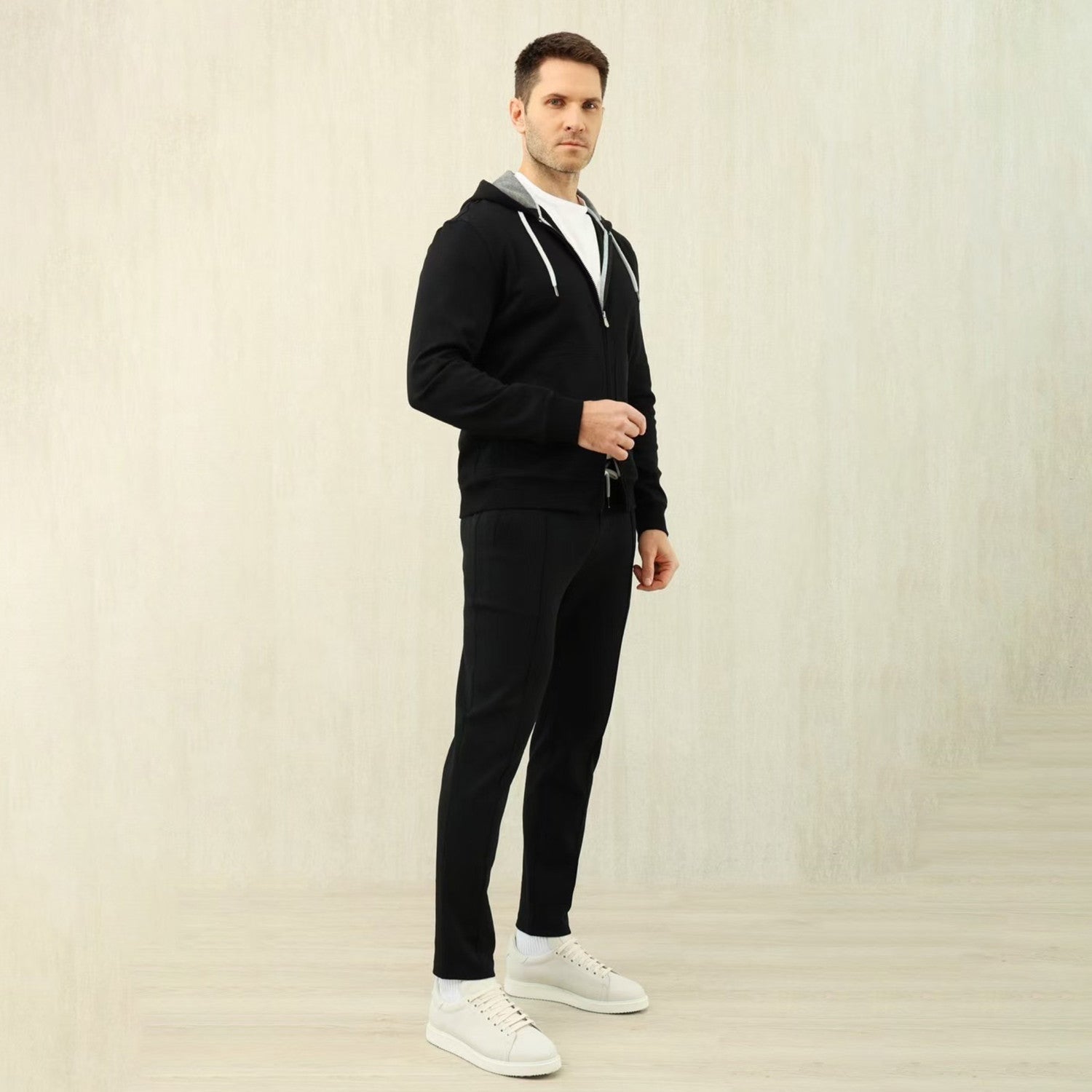 Brunello Cucinelli Men's Solid Colour Hooded Zip Sweatshirt Jacket Drawstring Comfort Straight Trousers Pants Sweatpants Suit Set  #81324