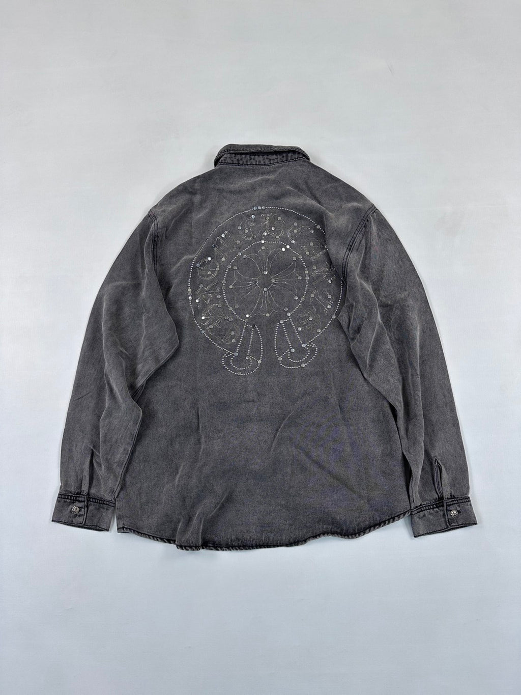 Chrome Hearts Men's Spring/Fall Fashion Casual Collared Single Breasted Washed Distressed Denim Shirt Jacket #78566