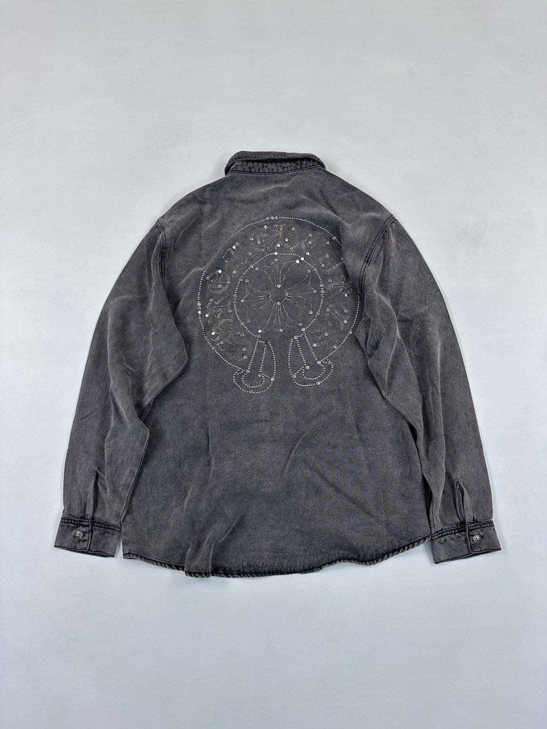 Chrome Hearts Men's Spring/Fall Fashion Casual Collared Single Breasted Washed Distressed Denim Shirt Jacket #78566