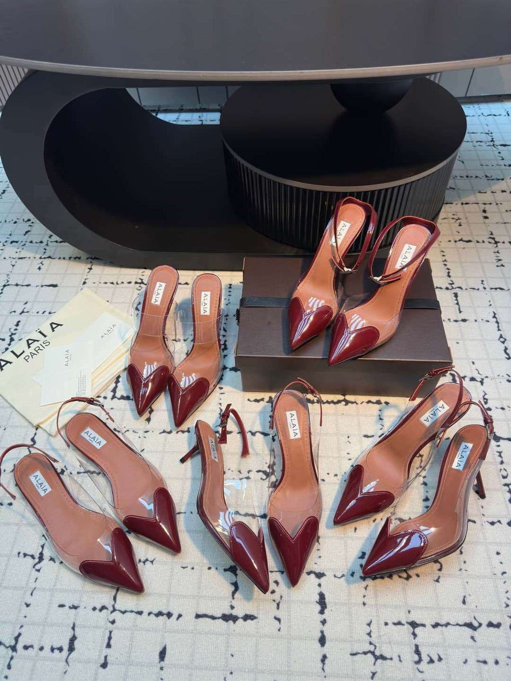 Alaia Women's  High Love Fine Heel Sandals Patent Leather Cowhide Fashion Elegant High Heel Leather Bottom High Heel Shoes #81433
