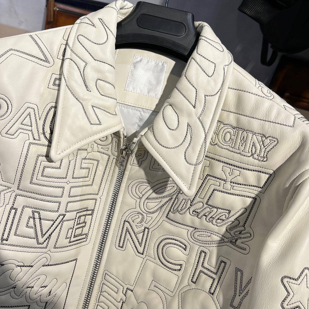 Givenchy Leather Embroidered Logo Bomber Jacket #91388