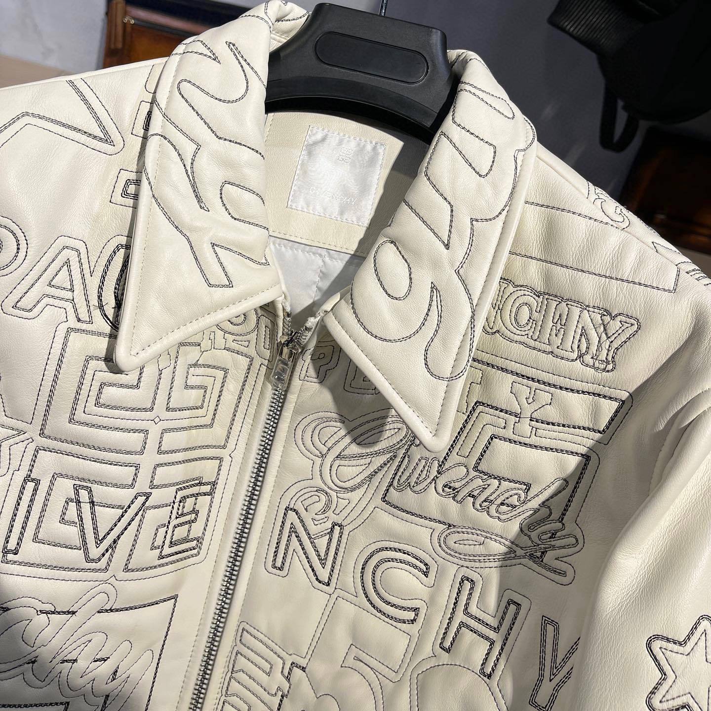 Givenchy Leather Embroidered Logo Bomber Jacket #91388