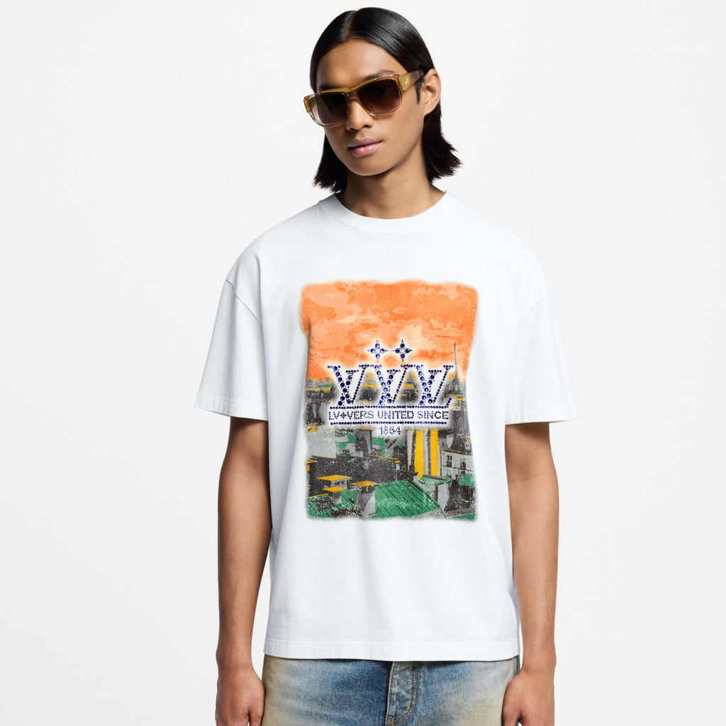 Louis Vuitton Men's Summer Embellished Graphic Cotton Crew Neck Short Sleeve T-Shirt #71829