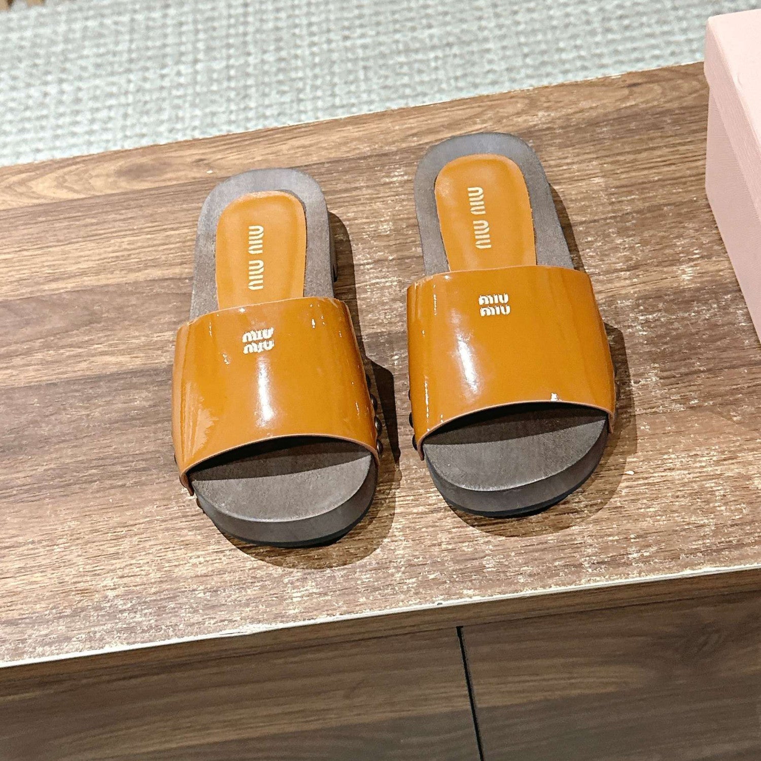 MiuMiu Women's Summer Fashion Casual Round Toe Slip On Suede Leather Wooden Sole Sandals Shoes #78432