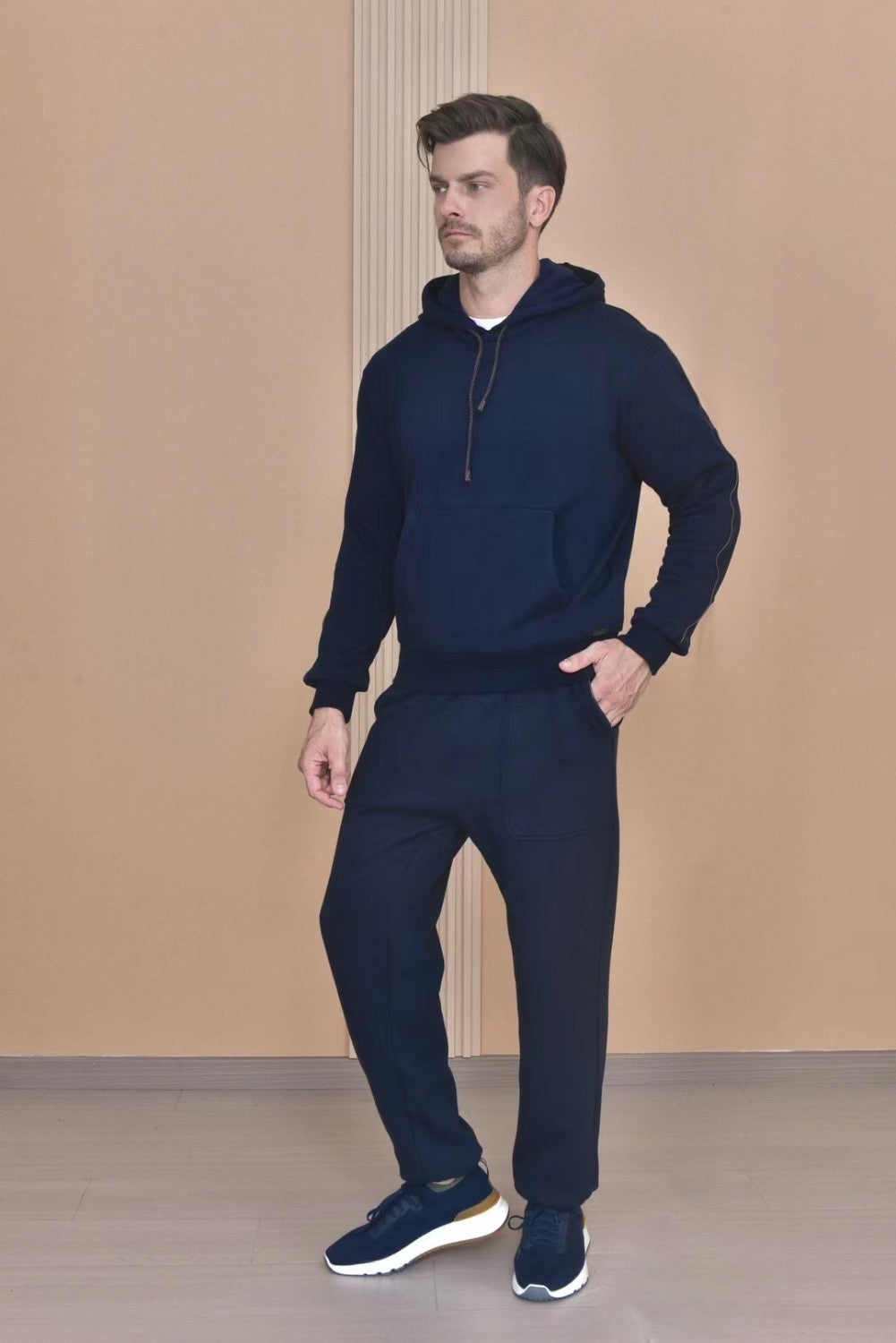 Loro Piana Men's Autumn And Winter Solid Color Hooded Long Sleeve Sweatshirt Casual Lace-Up Pants Set Ngvp #9216