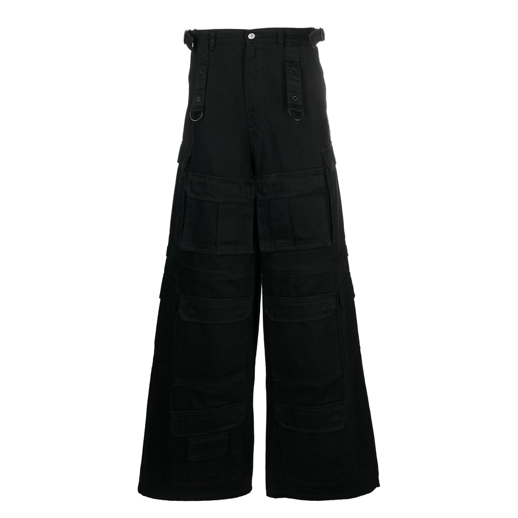 Vetements Men's Women's Four Seasons Solid Color Thickened Multi-Pocket Work Pants Loose Wide Leg Casual Denim Pants Ngvp #8669