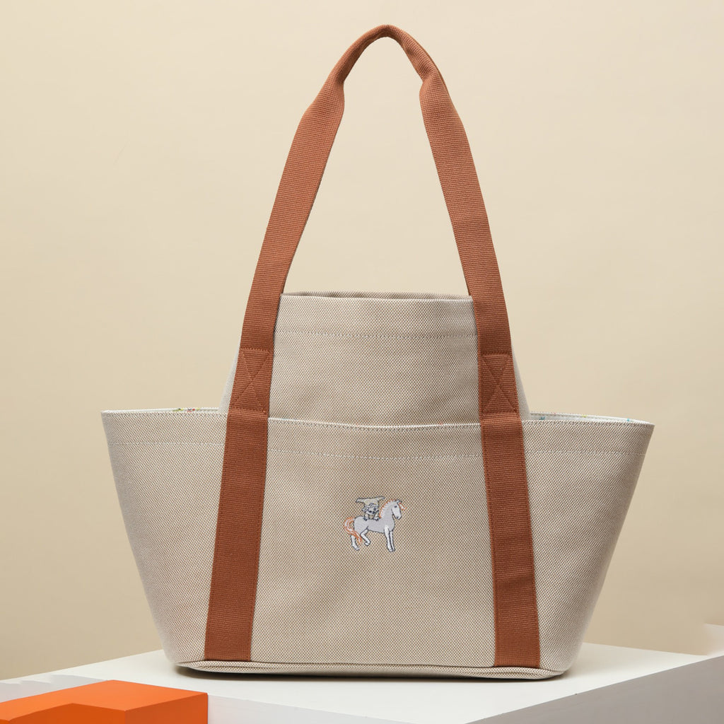 Hermes Unisex Fashion Casual Wool Linen Cotton Color Block Parenting Bag Shoulder Bag Tote Bag Bags #78794