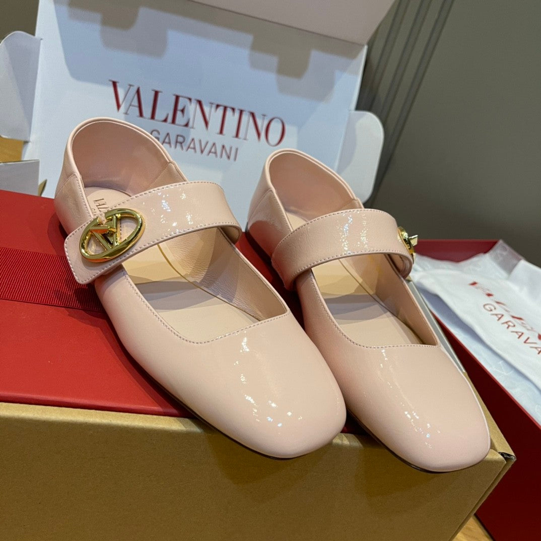Valentino Women's Spring/Fall Fashion Classic Minimalist Elegant Solid Color Leather Flat Low Top Mary Jane Ballet Flats Shoes #79529