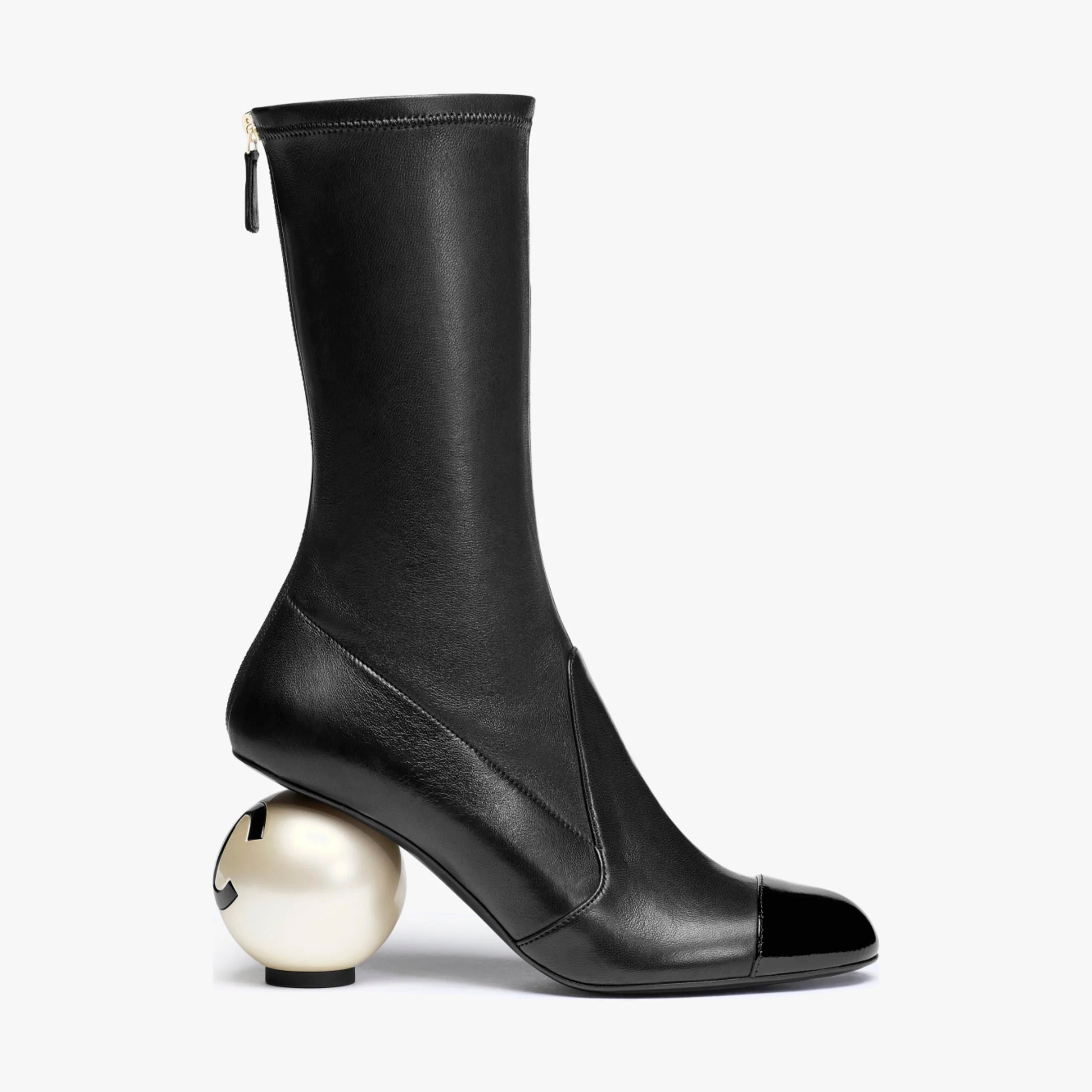 Chanel Women's Fall/Winter Fashion Classic Color Block Leather Round Toe Slip On Zipper Pearl Heel High Boots Pearl Boots Shoes #330870