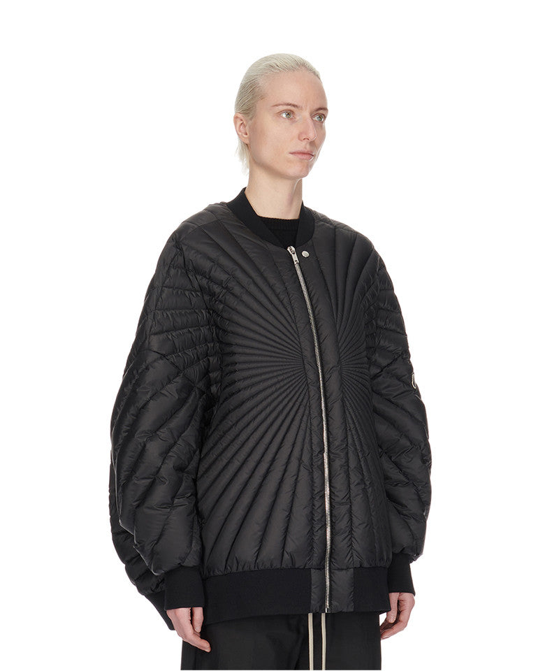 Rick Owens X Moncler Men's And Women's Black Saison Peter Feather Jacket Fall And Winter Rays Striped Senior Zipper Round Neck Jacket Ngvp #2499