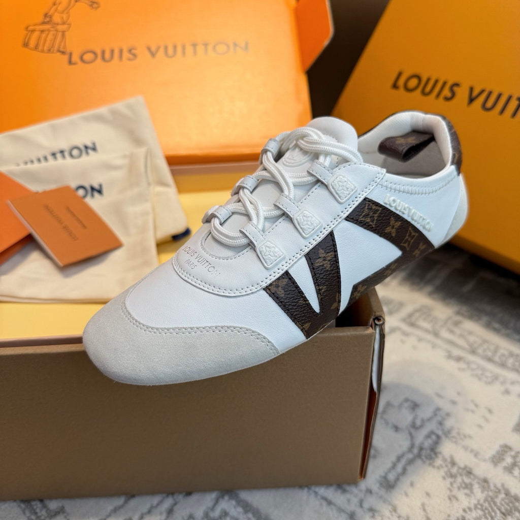Louis Vuitton SNEAKERINA Women's Four Seasons Colorblocking Round Toe Lace Up Sheepskin Low Top Ballet Derby Shoes #76939