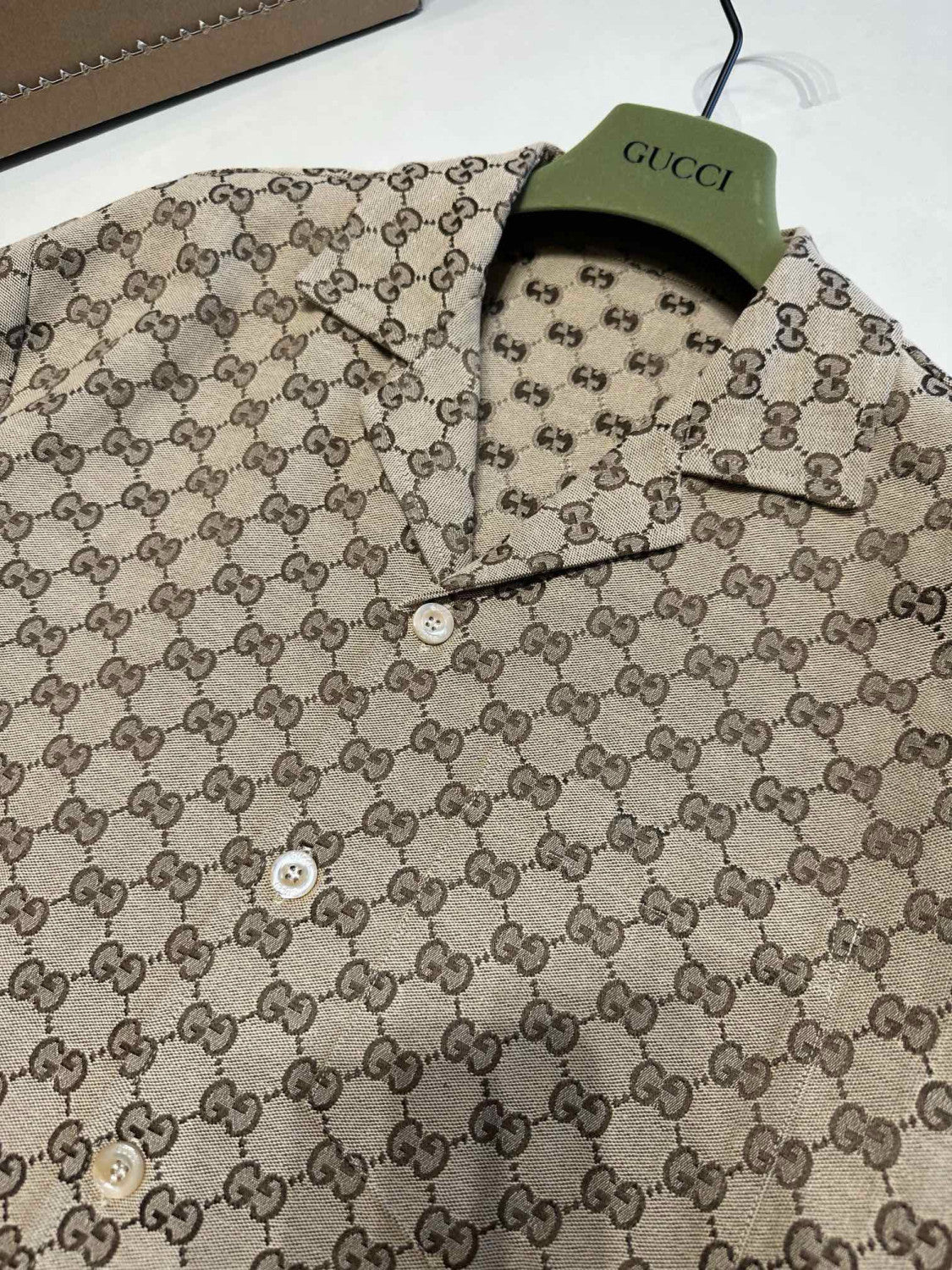 Gucci Men's Summer Brown Lapel Single Breasted Logo Printed Short Sleeve Shirt #98679
