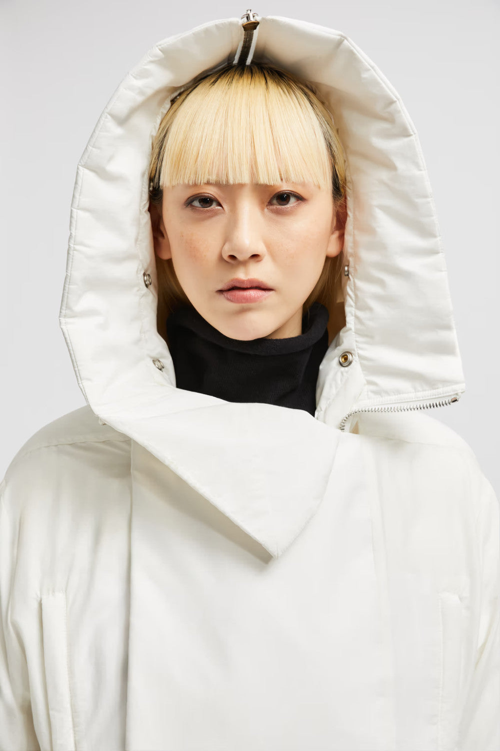 Moncler x Rick Owens Men's Women's Autumn And Winter Large Fur Collar Removable Trend High Street White Down Jacket Zip Hooded Jacket Ngvp #9794