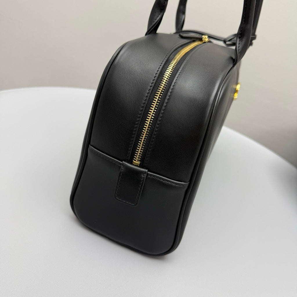 CHANEL Large Bowling Bag Calfskin Gold-tone Metal Black #383866
