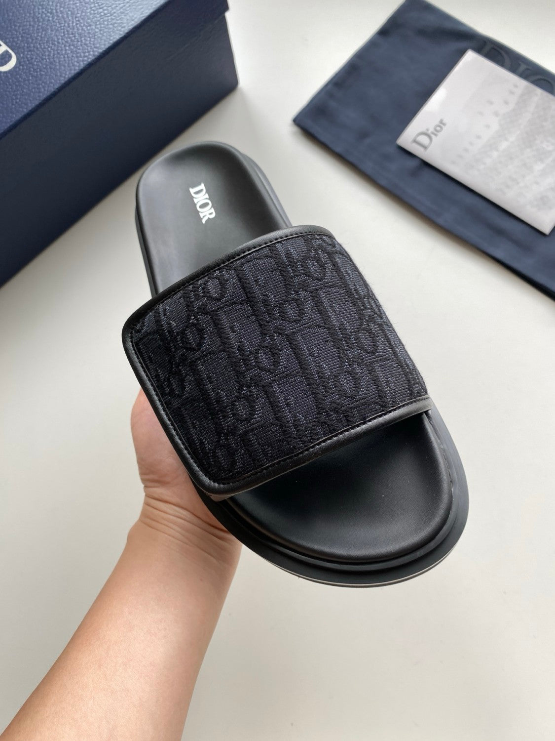 Dior Dior Aqua Men's And Women's Summer Fashion Casual Round Toe Open Back Oblique Print Fabric Flip Flops Sandals Shoes #79178