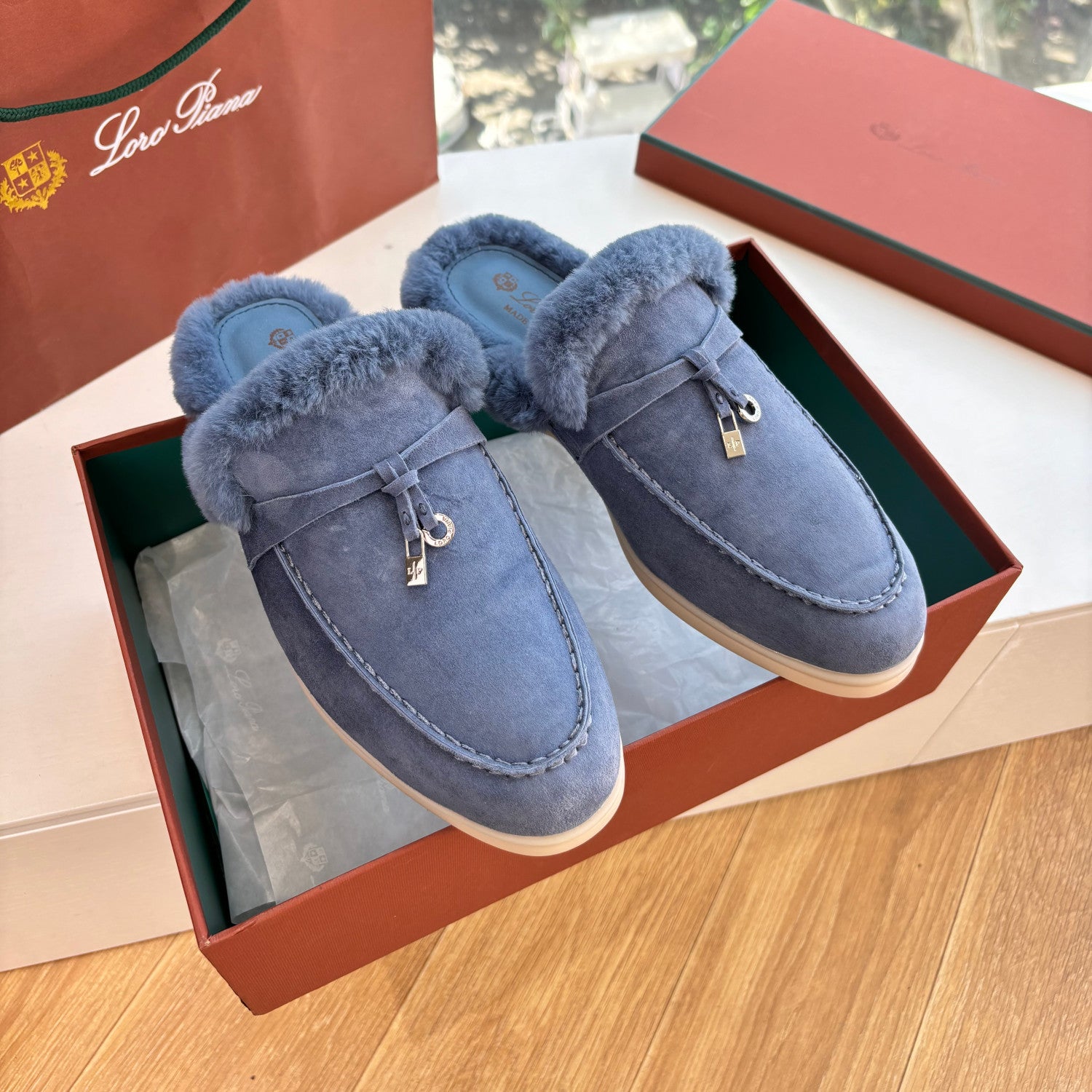 Loro Piana Women's Autumn/Winter Fashion Casual Suede Round Toe Flat Loafers With Exposed Heels Shoes #78312